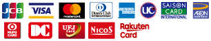 JCB、VISA、Master、ダイナーズ、アメリカンエキスプレス、UC、クレディセゾン、イオンクレジット、MUFG、DC、UFJ、NICOS、楽天カード